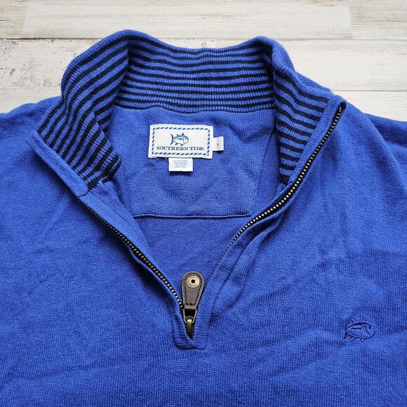 Southern Tide Sweater Vest Men's L Blue Viscose Wood Blend 1/4 Zip Pullover - Picture 2 of 6